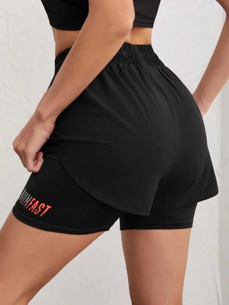 Women's High Rise Yoga Shorts With Elastic Proximity Control Running Shorts, Fake Two Pieces Pants - Matrix Studios