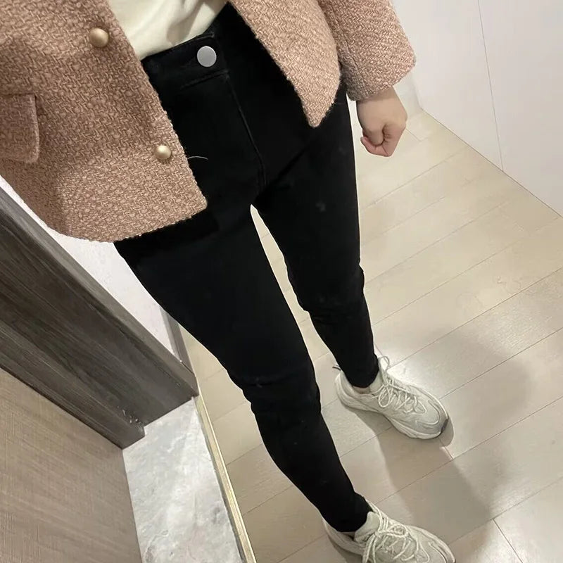 Women Thermal Skinny Jeans Mom Winter Warm Plush Stretch Jeans Lady Fleece Snow Denim Pants Student Pencil Straight Leg Trousers - Matrix-studios.com