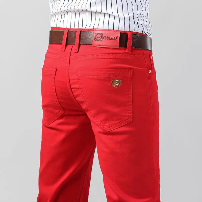 Men's Colorful Denim Stretch Stretch Jeans New Elastic Yellow Pink Red Slim Male Clothing Simple Business Denim Trousers - Matrix Studios