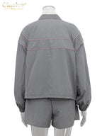Clacive Fashion Loose Gray 2 Piece Sets Women Outfit 2024 Elegant Long Sleeve Shirt With High Waist Shorts Set Female Streetwear - Matrix-studios.com