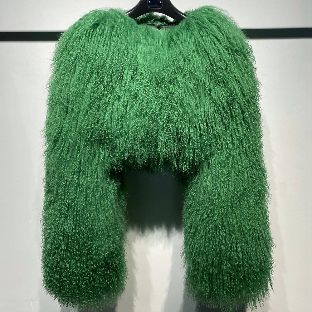 Short Genuine Fur Coat Mongolia Sheep Fur Long Sleeves Women's Warm Jacket - Matrix Studios