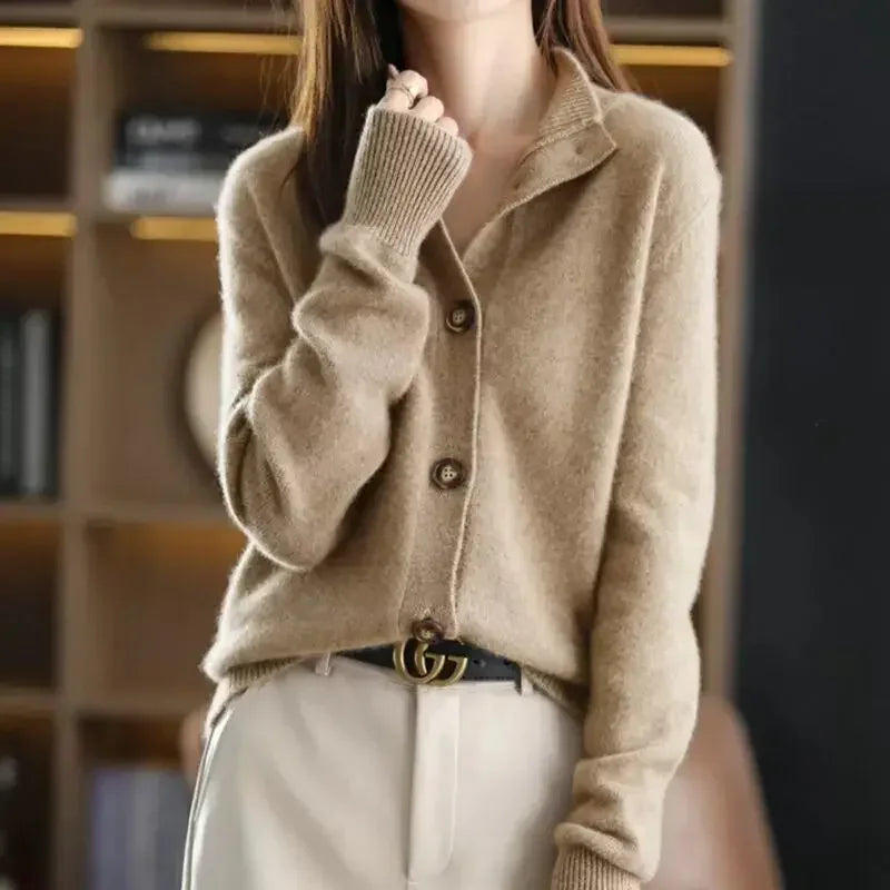 Stand-UP Collar Solid Temperament Button Women's Clothing Korean Knitting New Sweaters Single Breasted Autumn Winter Cardigan - Matrix Studios