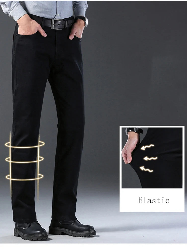 Men Classic Advanced Fashion Brand Pure Black Jeans Man Soft Breathe Stretch Slim Straight Denim Trousers Mens Pants Overalls - Matrix Studios