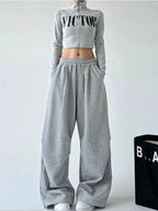 Y2K Harajuku Wide Leg Sweatpants Women Streetwear Baggy Oversize Gray Sports Pants High Waist Drawstring Casual Joggers Trousers - Matrix-studios.com