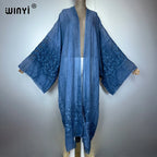 WINYI Kimono Hand-Dyed Embroidered Cardigan Beachwear Evening Dress Abaya Dubai Luxury Cover-Ups Beach Outfits Women Maxi Coat - Matrix Studios