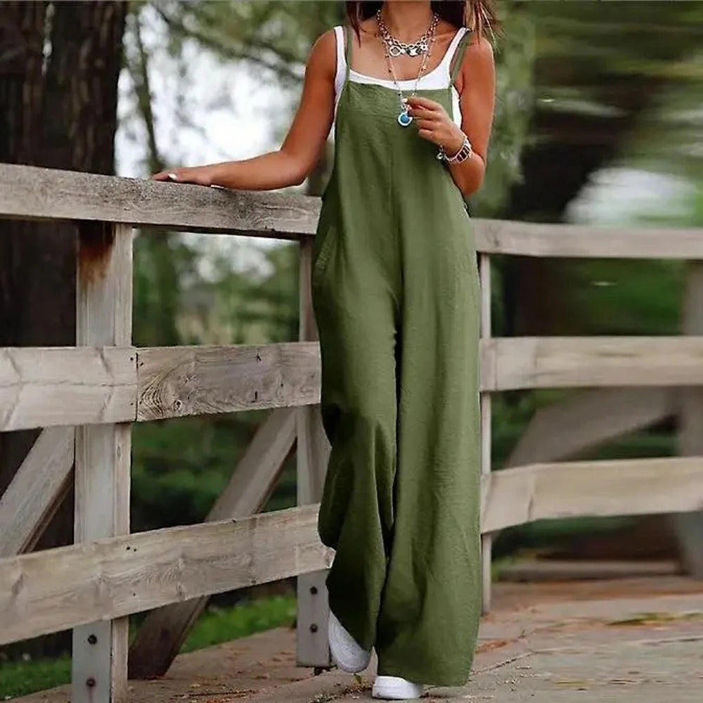 Oversized S-5XL Women Loose Overalls Summer Fashion Female Sleeveless Wide Leg Pant Suits JYFS-8130 - Matrix Studios