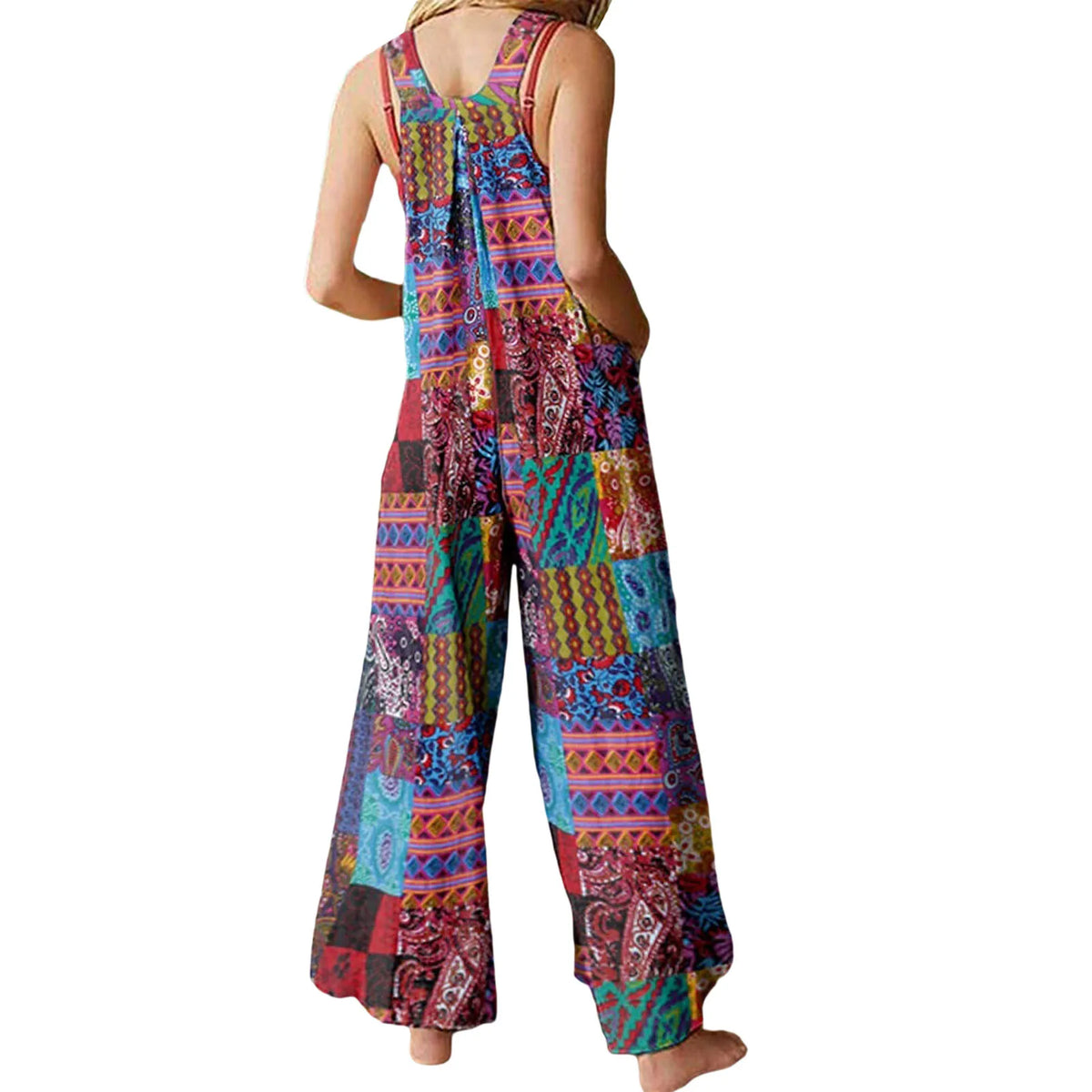 Captivating New Women Summer Overalls, Multicolor Ethnic Style Square Neck Sleeveless Casual Jumpsuit with Pockets for Girls - Matrix Studios
