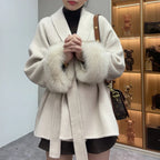 High End Double-sided Wool Strapping Real Wool Fur Coat Women's Removable Cuffs Fox Fur Temperament Cashmere Short Jacket - Matrix Studios