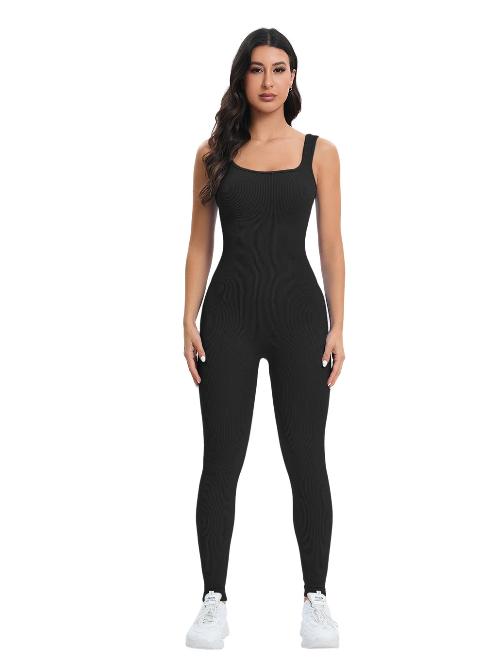 Shapewear Jumpsuits for Women Built- In Bra Bodycon Square Neck Sleeveless Summer Rompers Ribbed Jumpsuit - Matrix Studios