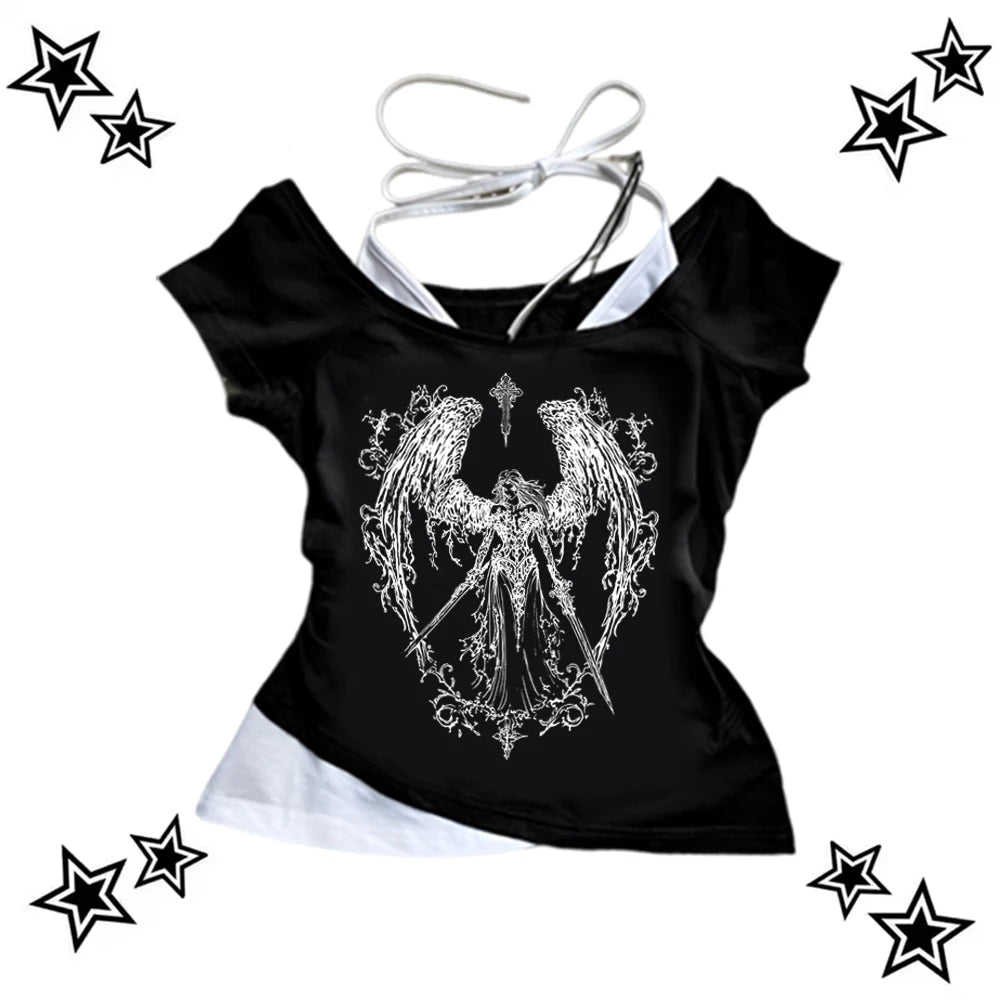 Y2k Retro Strapless Corset Tops Women Harajuku Cropped Crop Tops gothic Print Solid Camis Summer Casual Sleeveless Strap Topsexy - Matrix-studios.com