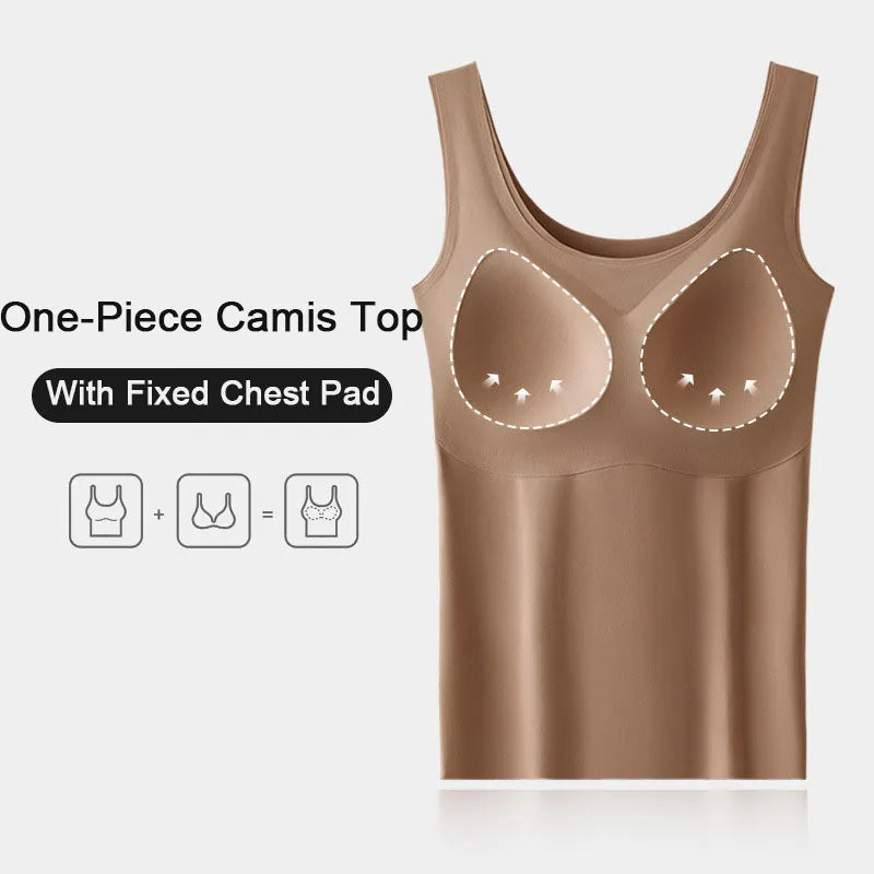 M-2XL Ice Silk Seamless One-piece Bottoming Tank Tops with Chest Pads Women Inner Outerwear Wide Shoulder Sleeveless Tops - Matrix-studios.com