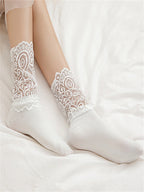 Sexy Lace Floral Mesh Socks Women Black Transparent Short Cotton Sock For Ladies Elastic Retro Cute Socks Female New - Matrix Studios