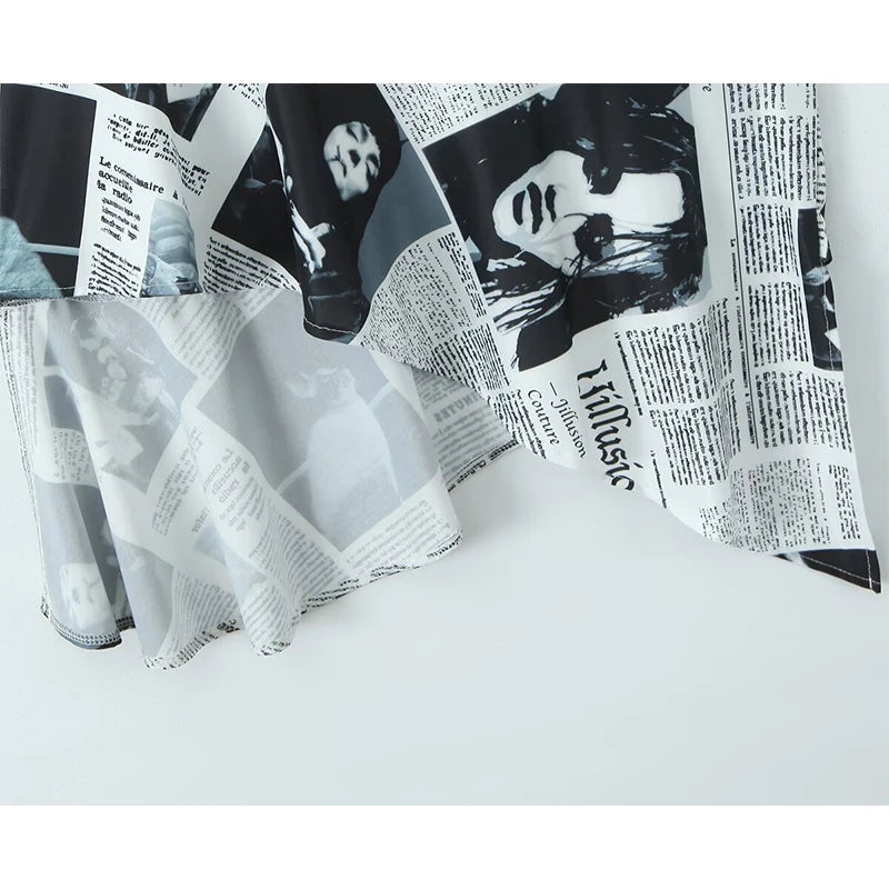 YENKYE New Women Newspaper Letter Print Irregular Hem Sling Dresses Fashion Backless Thin Straps With Chain Summer Sexy Dress - Matrix-studios.com