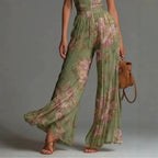 Women Elegant Chiffon Sleeveless Jumpsuit High Waist Pleated Flowy Wide Leg One Piece Overalls Holiday Casual Streetwear Rompers - Matrix Studios