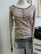 Pink Striped Slim Long Sleeve Tees Women Spring Casual Cotton O-neck Tshirt New Tops Clothes Sweet Cute  Vintage T-shirts Y2K - Matrix-studios.com