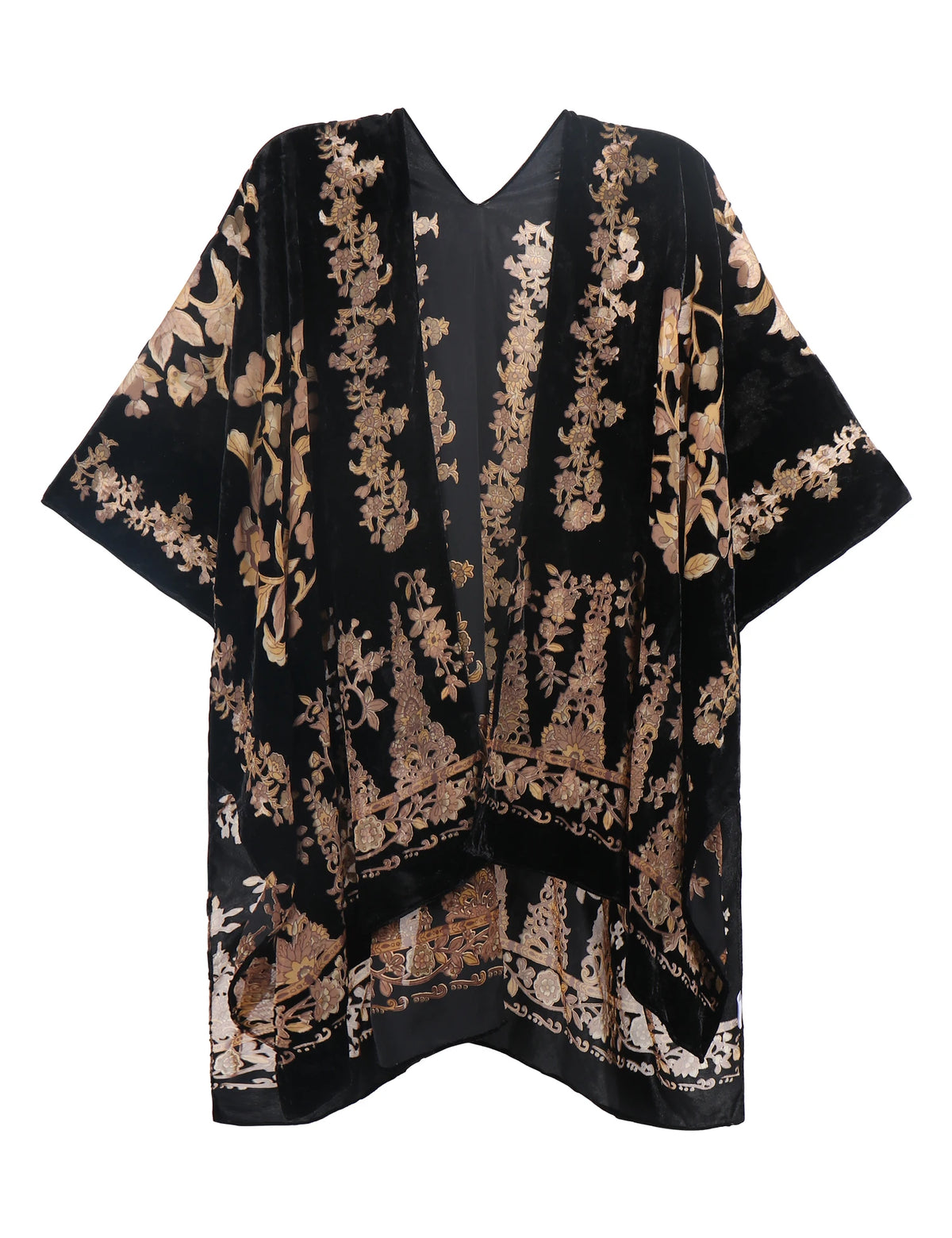 WeHello Bohemian Women's Burnout Velvet Kimono Long Cardigan With Beach Coverup Luxury Holiday Cardigan Shawl Tassel Chiffon - Matrix Studios