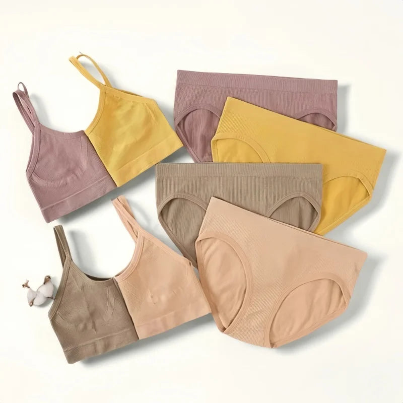 Women Seamless Bra And Panties Set U-Back Bralette Top Comfort Breathable Briefs Ribbed Sexy Lingerie Sports Underwear Set - Matrix-studios.com