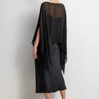 Women Chiffon Shawl Wrap Sheer Mesh Asymmetrical Flowy Cape Cover Up Poncho Top Elegant Bridal Capelets - Matrix Studios