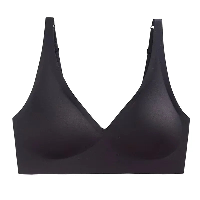 Soft Support Jelly Glue French Deep V Underwear Women's No Steel Ring Small Chest Gathered Comfortable Adjustment Seamless Bra - Matrix Studios