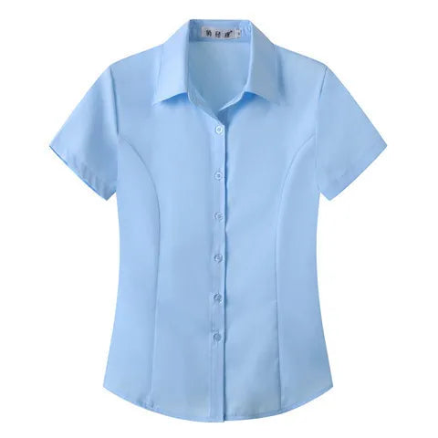 Women's Short-sleeved Slim-fitting White Large Size Business Wear Short-sleeved Women Shirt Women Tops Blouse Women - Matrix-studios.com