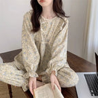 Four Seasons Can Wear Korean Style Floral Women's Pajamas Tops and Pants Summer Student Sleepwear Homewear Girl Sweet Nightwear - Matrix-studios.com