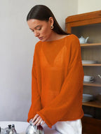 Talenza Hollow Knitted Sweater Pullover Women's Solid See-through O-Neck Long Sleeve Knitted T-Shirt Loose Casual Pullover 2026 - Matrix Studios