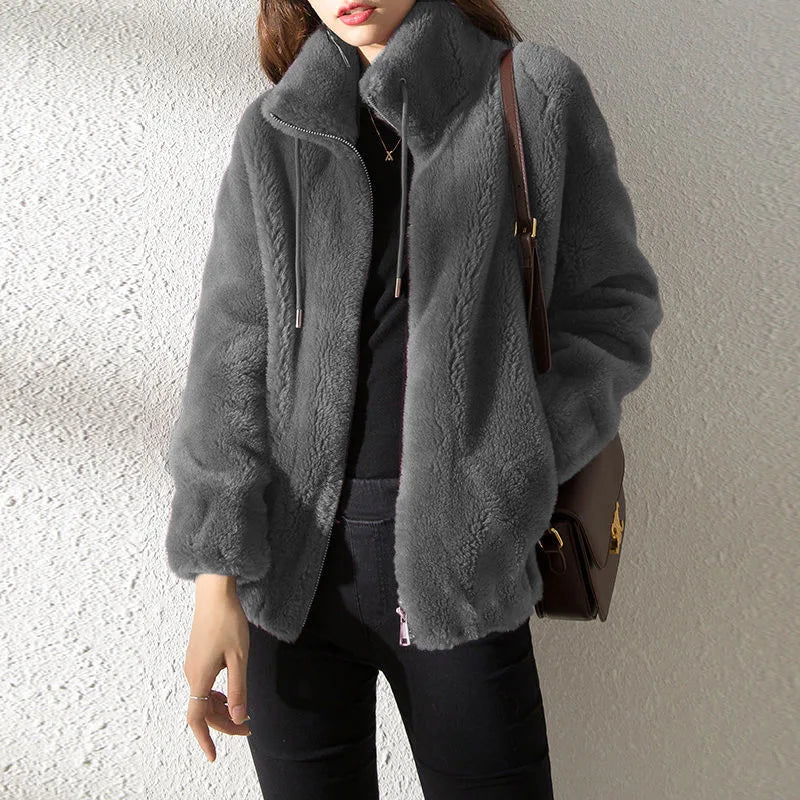 Women Autumn Winter Faux Fur Coats Zipper Cardigan Plush Thick Warm Coat Loose Oversized Outerwear Female Coral Fleece Overcoat - Matrix Studios