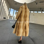 Neo Mint Runway Fashion Yellow Striped Maxi Long Faux Fur Coat Jacket Women Winter Brand Fluffy Fox Fur Overcoat Girls Outerwear - Matrix Studios