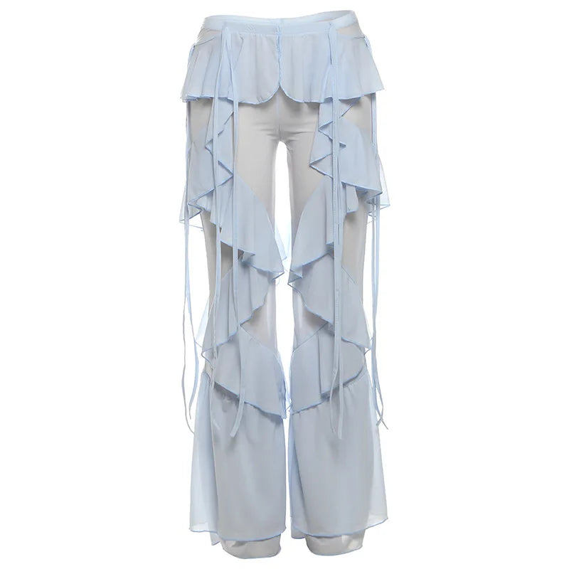 Cover-ups Ruffle Pants Summer Women Beach Wear White Cotton Tunic Mesh Pants Sarong Wrap Skirt Swimsuit Cover Up - Matrix Studios