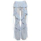 Cover-ups Ruffle Pants Summer Women Beach Wear White Cotton Tunic Mesh Pants Sarong Wrap Skirt Swimsuit Cover Up - Matrix Studios