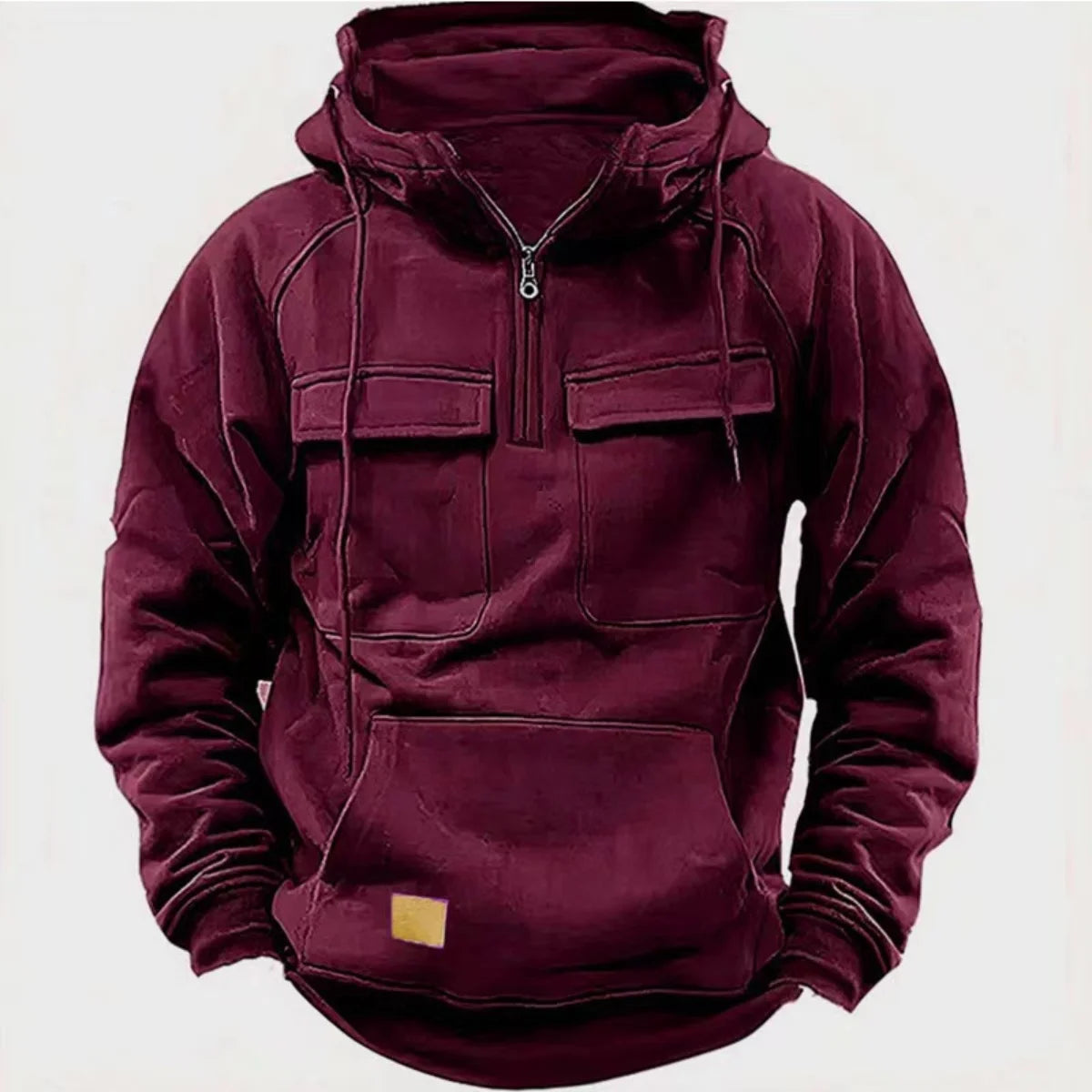 New Autumn-Winter Men's Hooded Solid-Color Casual Hoodie - Fashionable Young Man's Multi-Pocket Patch Hoodie Pullover Shirt - Matrix Studios