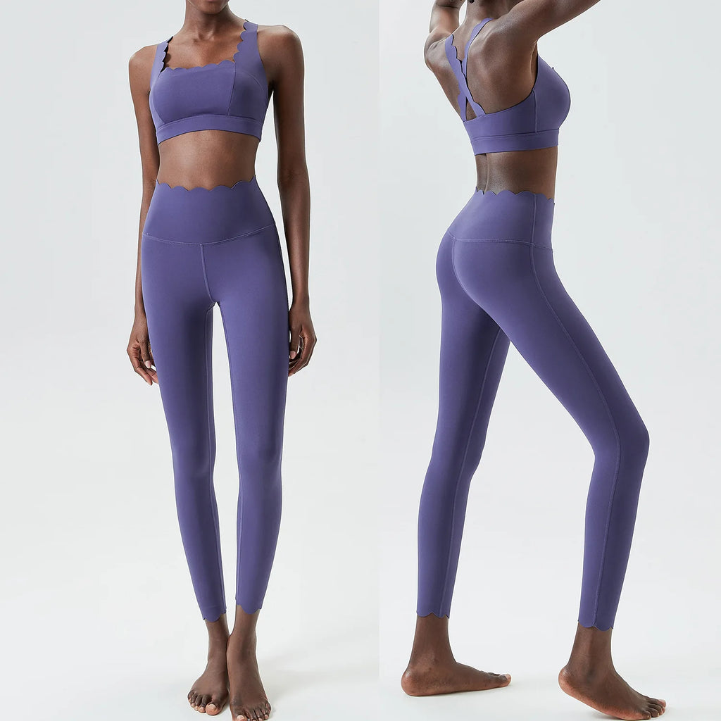 Women Solid Color Gym Suit Two Pieces Fitness Yoga Set Super Streth Slim Fit Running Sportswear Breathable Workout Clothes - Matrix-studios.com
