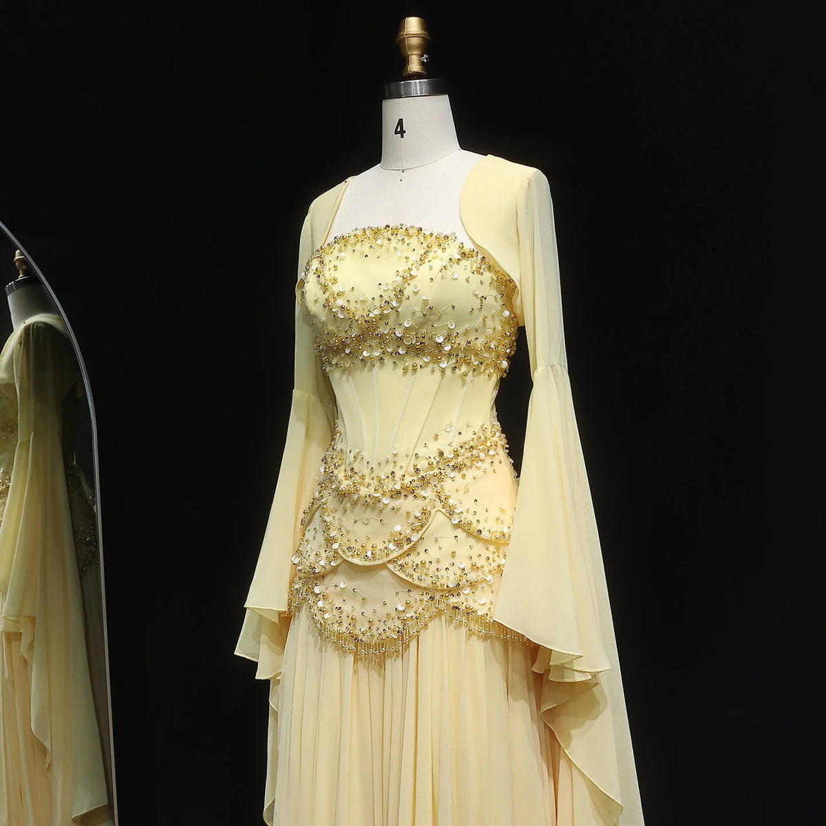 Sharon Said Elegant White and Yellow Chiffon Corset Celebrity Evening Dress with Jacket Flare Sleeves Luxury  SS286 SSCustomize - Matrix Studios