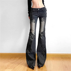 Women Gothic Y2k Flare Jeans Harajuku Baggy Denim Trousers 90s Aesthetic Low Waist Jean Pants Vintage 2000s Trashy Clothes 2024 - Matrix-studios.com