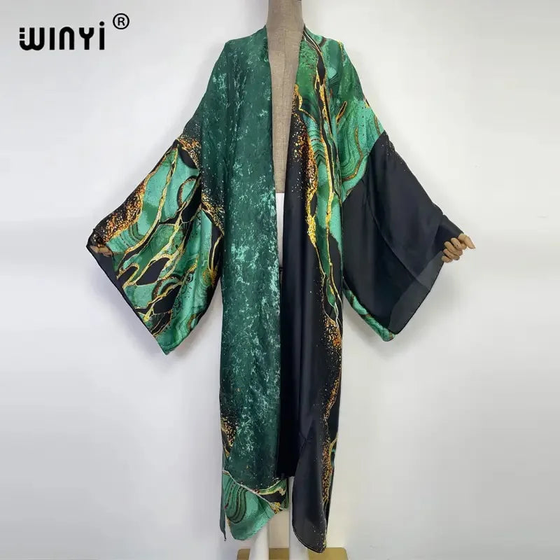WINYI 2026 Summer Women Cardigan stitch Cocktail sexy Boho Maxi African Holiday Batwing Sleeve Silk feeling Robe kimono kaftan - Matrix Studios