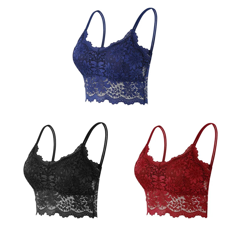 3PCS Women's Lace Bras Top Comfortable Bralette Solid Color Sexy Underwear Vest Female Hollow Out Wireless Lingerie Seamless Bra - Matrix Studios
