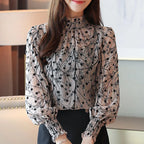 Women Chiffon Blouses 2023 Casual Stand Collar Floral Women Clothing Long Sleeve Printed Shirt Women Tops Chemise Femme 6197 - Matrix-studios.com
