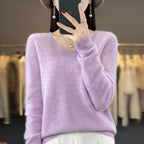 100% pure wool cashmere sweater women's V-neck pullover casual knit top autumn and winter women's coat Korean fashion - Matrix Studios