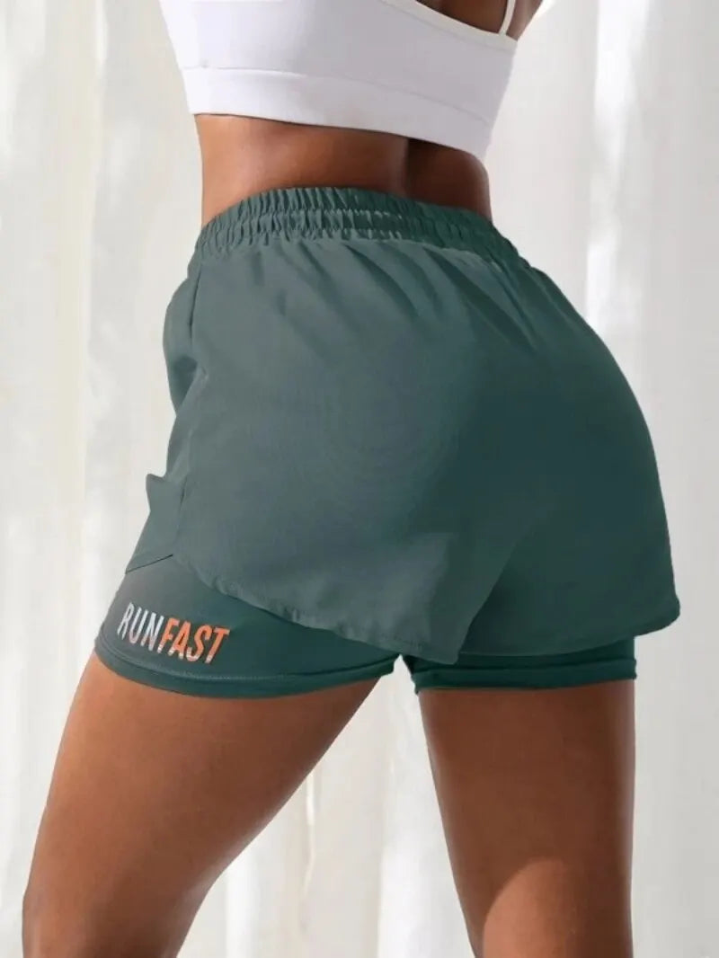 Women's High Rise Yoga Shorts With Elastic Proximity Control Running Shorts, Fake Two Pieces Pants - Matrix Studios