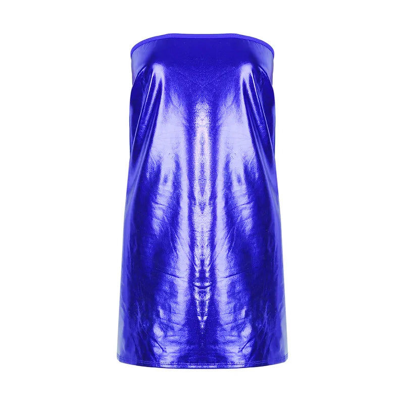 Sexy Dresses Women PU Solid Color Dress Clubwear Imitation Leather Chest Wrap Dress Slieeveless Short Skirt For Ladies - Matrix-studios.com