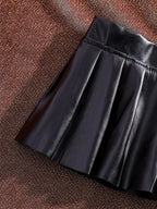 Sexy PU Leather Pleated Skirt Women Solid Basic Mini Skirt Low Waist Skirt Female Nightwear Micro Bikini Skirts Nightclub Skirts - Matrix-studios.com