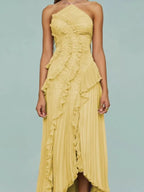 Chic pleated halter neck long vacation dress high quality purple strapless Lotus Edge Maxi Dress 2026 New Lady Vacation Gowns - Matrix-studios.com
