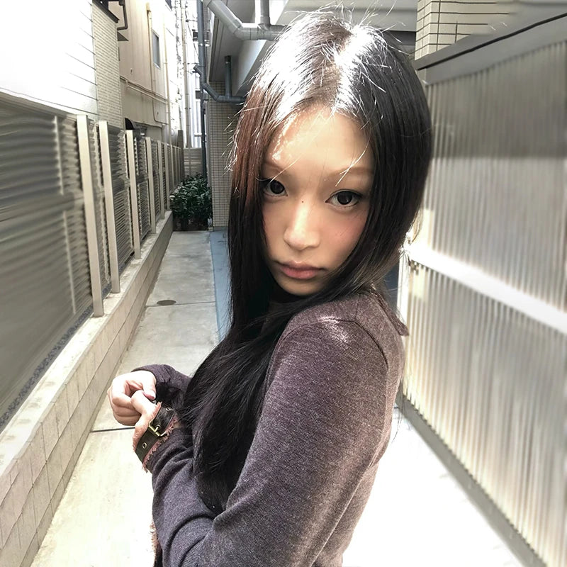 Karrram Japanese Y2k Knitted Tops Two Piece Set Vintage Harajuku Button Knit T-shirt Sets Korean 2000s Style Knitwear American - Matrix-studios.com