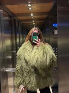 Solid Fluffy Woolen Faux Fur Jacket Women Fashion Turn Down Collar Long Sleeve Loose Coats Lady Winter Daily Street Outwears - Matrix Studios