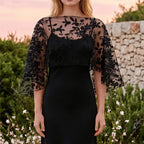 hirigin Women Floral Lace Tulle Cape Short Wedding Shawl Bell Sleeve Sheer Mesh Bolero Cover Up Bridal Evening Party Prom Shrug - Matrix Studios