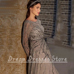 Exquisite O-Neck Long Sleeve Evening Dress Women Party A-Line Floor Length Shiny Beading with Belt High Quality Customized Gowns - Matrix Studios