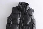 Autumn Winter PU Leather Coat Women Black Stand Collar Vests Women Fashion Zipper Elegant Short Vests Female Ladies - Matrix Studios