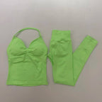 2 Pieces Set Yoga Leggings Set Women Backless Tank Tops High Waist Scrunch Gym Suit Fitness Clothes Outfit Yoga Set - Matrix-studios.com