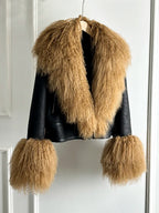Janveny Luxury Natural Mongolian Sheep Fur Coat Women Winter Short Faux Leather Jacket Female Moto Biker Thick Outwear - Matrix Studios