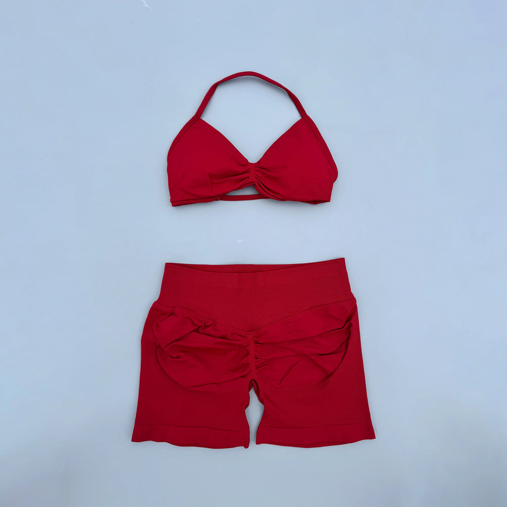 2 Piece Sports Gym Set Strappy Bra Yoga Underwear Short Sport Leggings Bicycle Running Sportswear Woman Seamless Yoga Set - Matrix-studios.com
